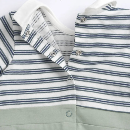 Boys Medium Green Striped Leg Opening Babysuit