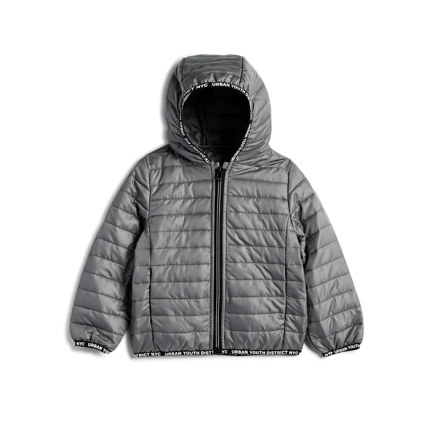 Boys Medium Grey Hooded Puffer Jacket