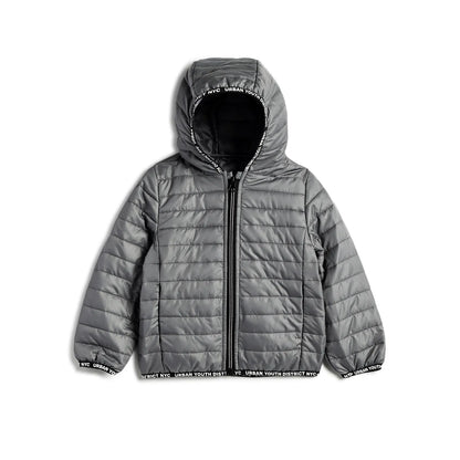 Boys Medium Grey Hooded Puffer Jacket