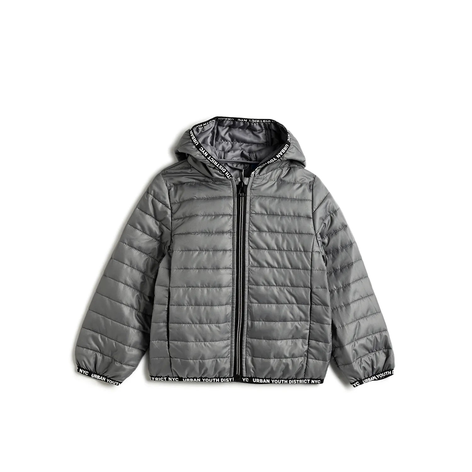 Boys Medium Grey Hooded Puffer Jacket