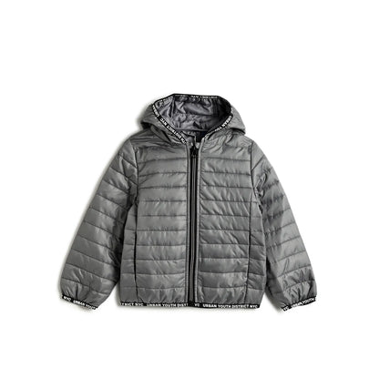 Boys Medium Grey Hooded Puffer Jacket