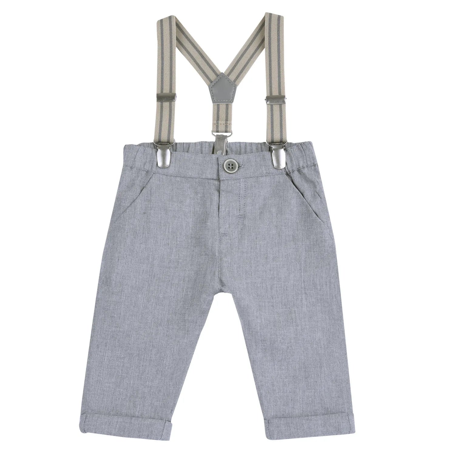 Boys Medium Grey Solid Trouser with Suspenders
