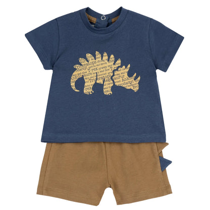 Boys Medium Light Blue Animal Printed T-Shirt with Shorts