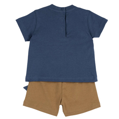 Boys Medium Light Blue Animal Printed T-Shirt with Shorts