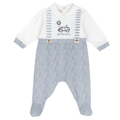 Boys Medium Light Blue Embroidered Back Opening Babysuit