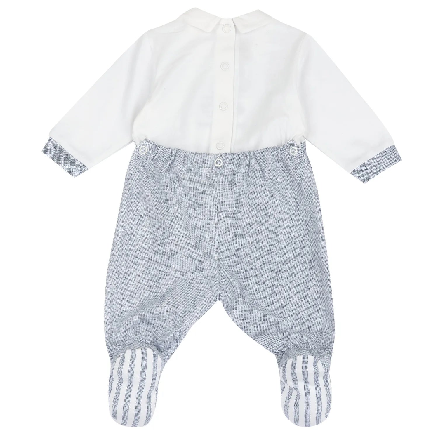 Boys Medium Light Blue Embroidered Back Opening Babysuit