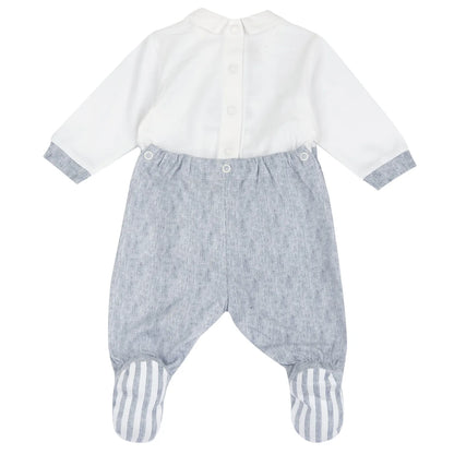 Boys Medium Light Blue Embroidered Back Opening Babysuit