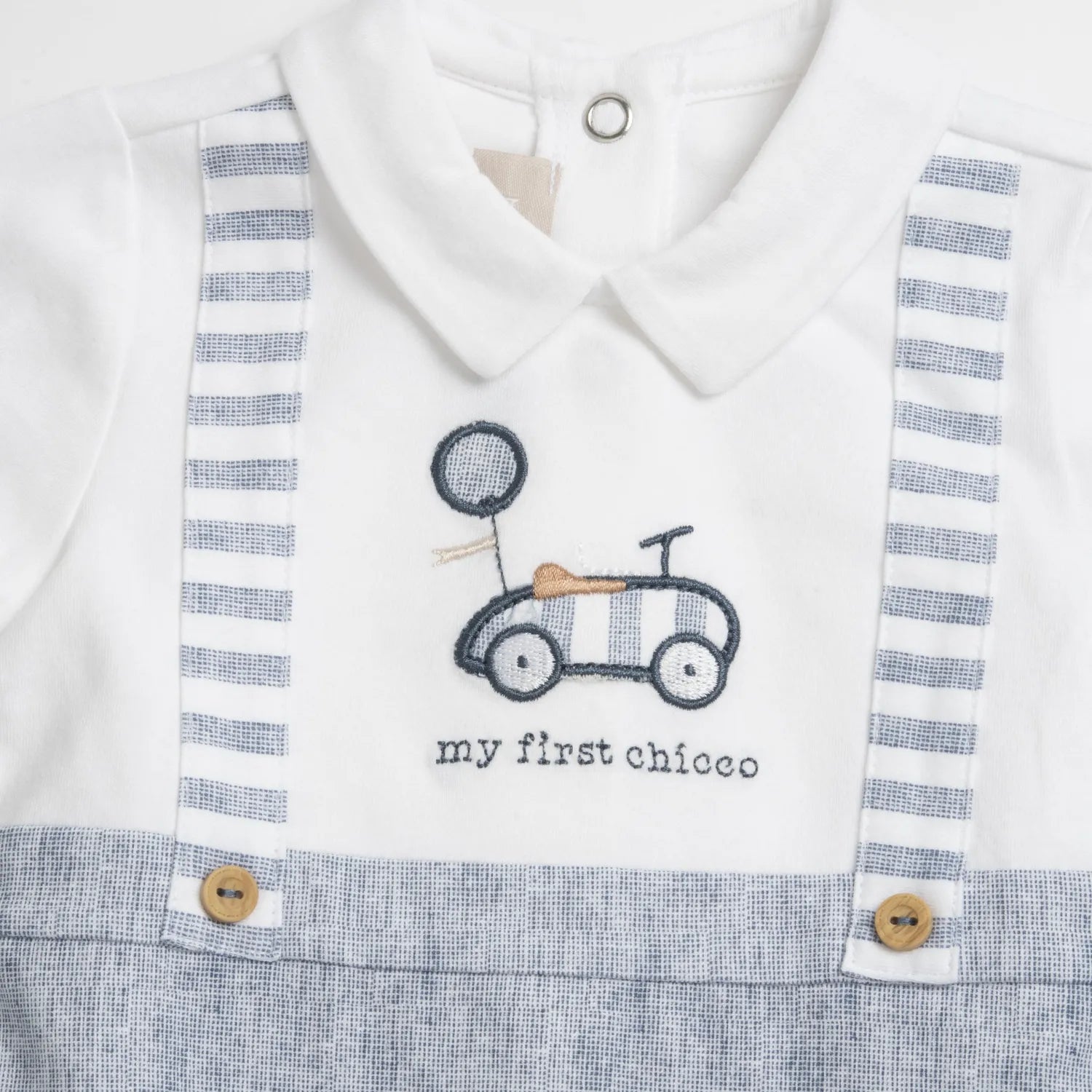 Boys Medium Light Blue Embroidered Back Opening Babysuit