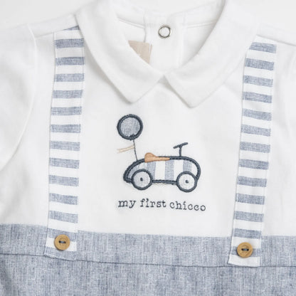 Boys Medium Light Blue Embroidered Back Opening Babysuit
