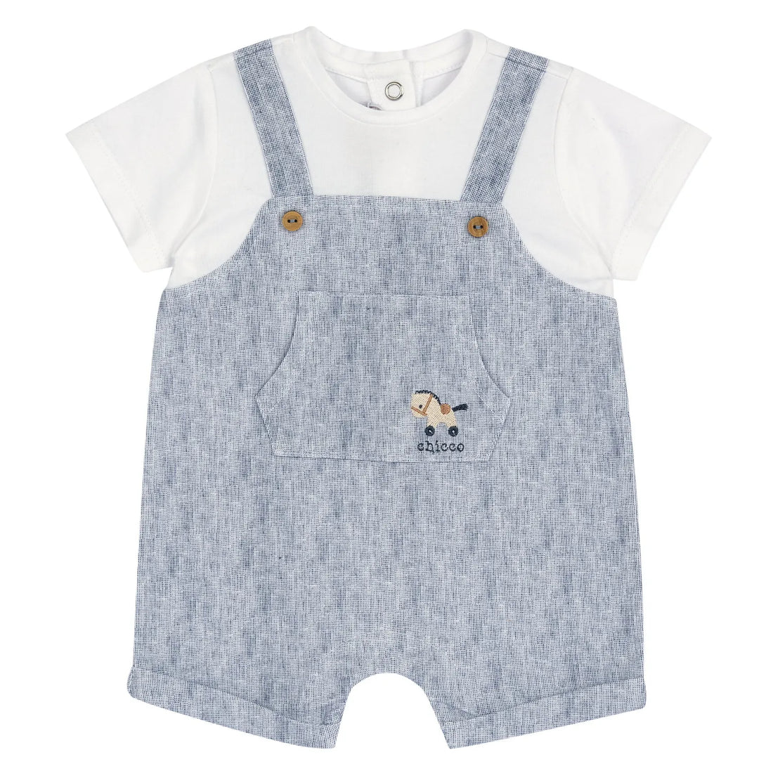 Boys Medium Light Blue Embroidered Romper