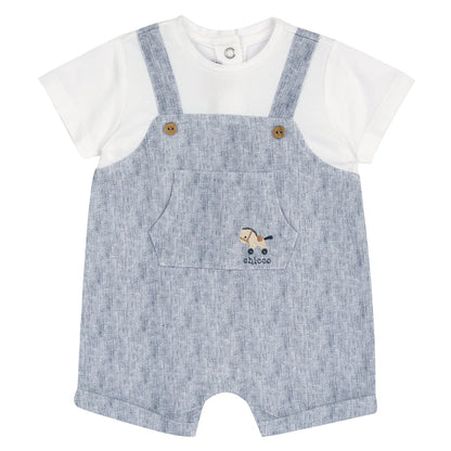 Boys Medium Light Blue Embroidered Romper
