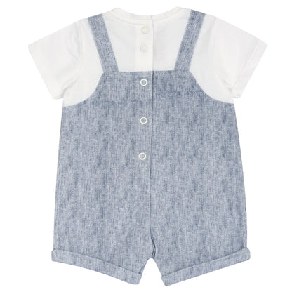 Boys Medium Light Blue Embroidered Romper