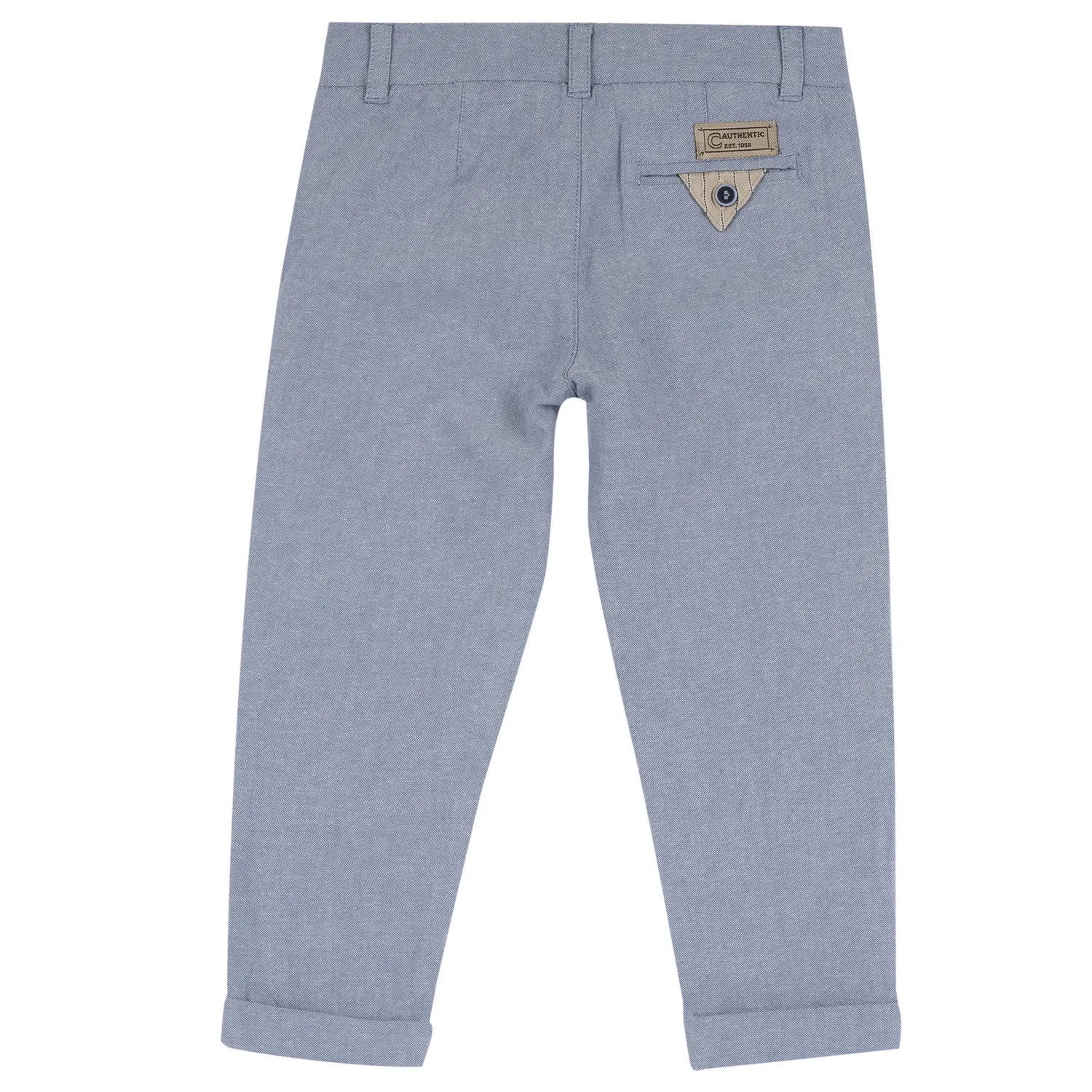 Boys Medium Light Blue Solid Cotton Trouser