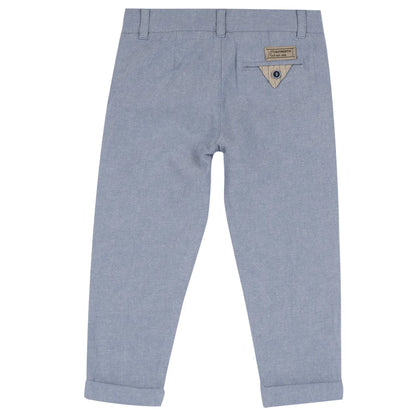 Boys Medium Light Blue Solid Cotton Trouser