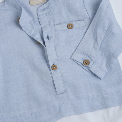 Boys Medium Light Blue Solid Nappy Opening Bodysuit