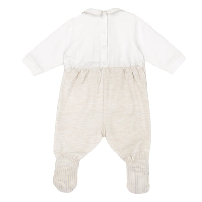 Boys Medium Natural Embellished Back Opening Babysuit
