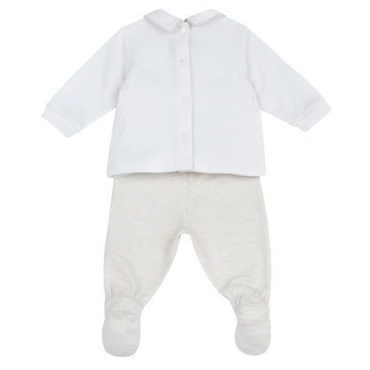 Boys Medium Natural Embroidered Smock with Leggings