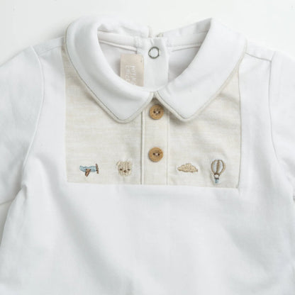 Boys Medium Natural Embroidered Smock with Leggings