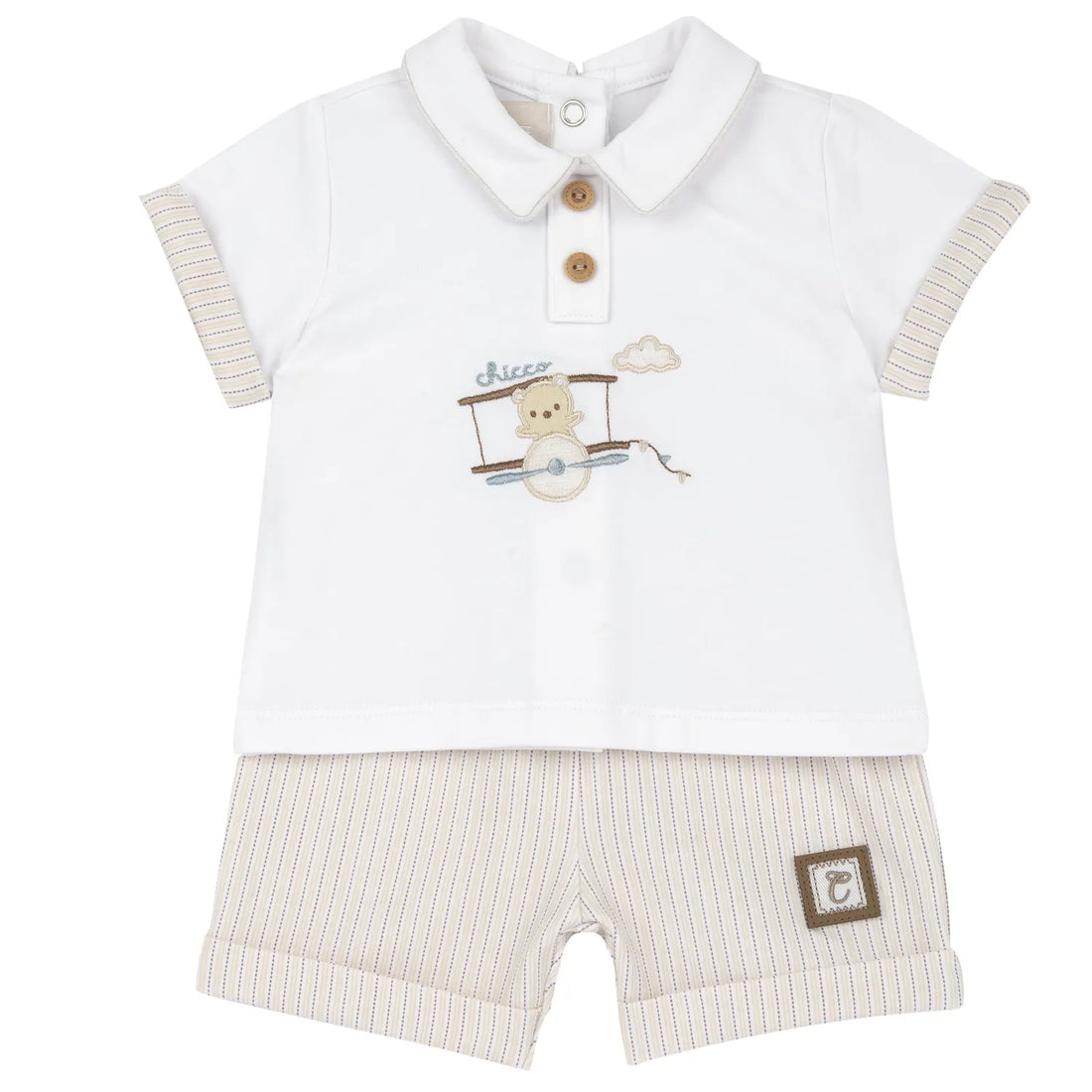 Boys Medium Natural Embroidered T-Shirt with Shorts