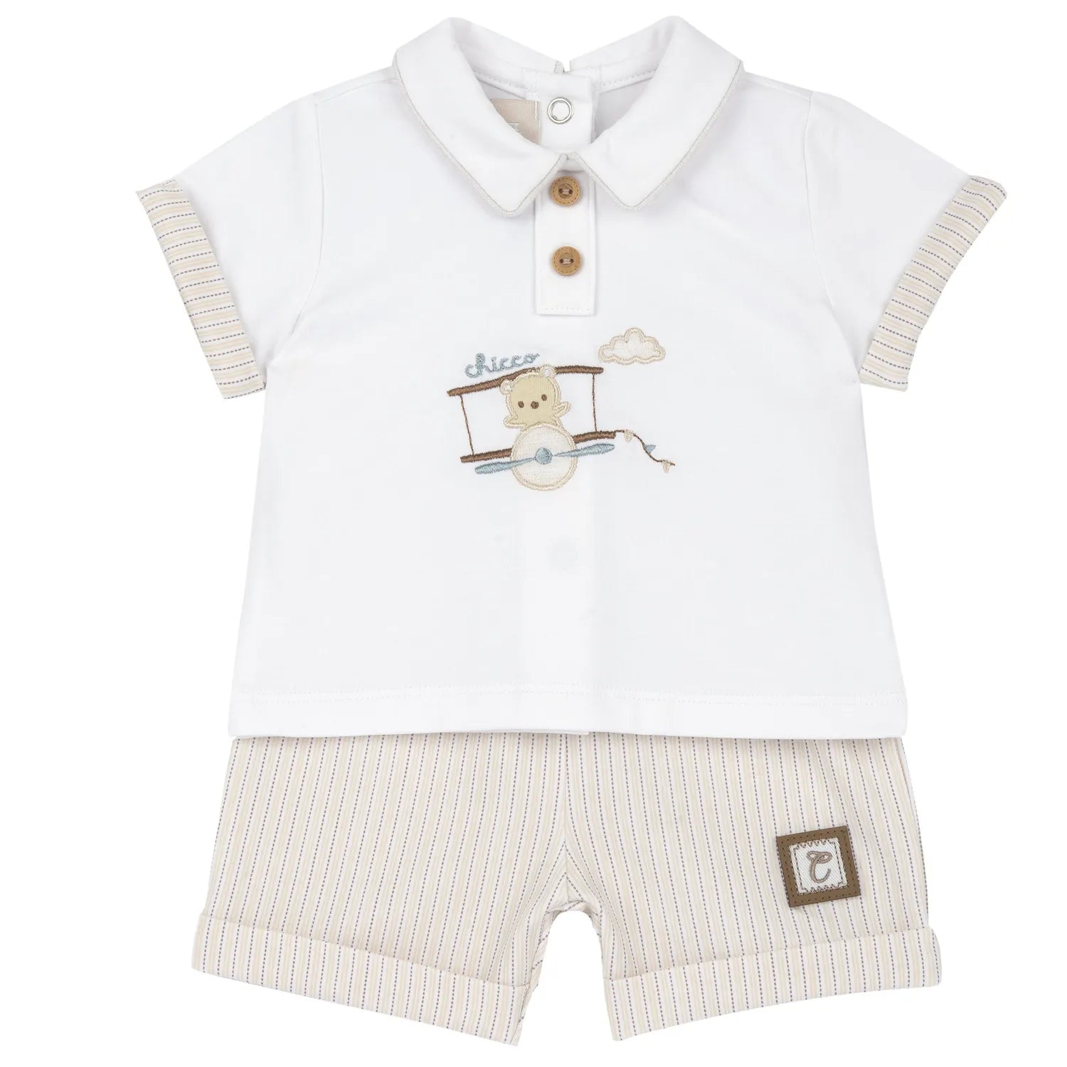 Boys Medium Natural Embroidered T-Shirt with Shorts