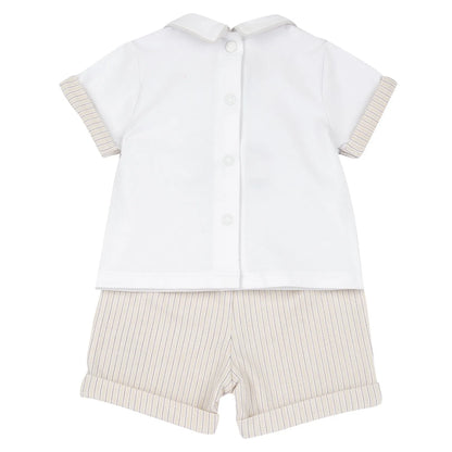 Boys Medium Natural Embroidered T-Shirt with Shorts