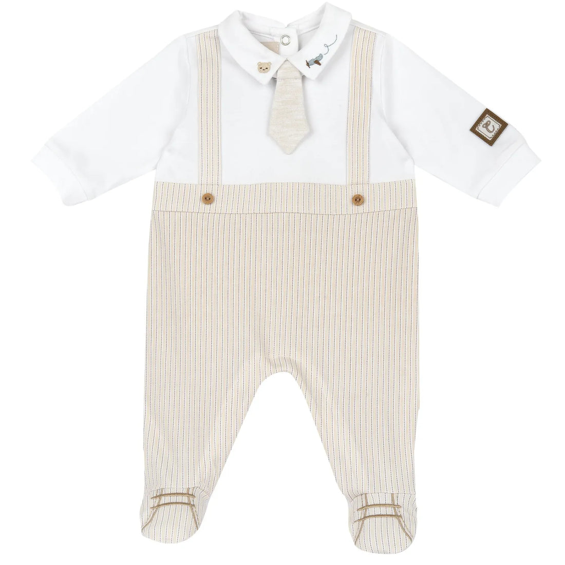 Boys Medium Natural Striped Back Opening Babysuit