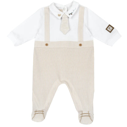 Boys Medium Natural Striped Back Opening Babysuit