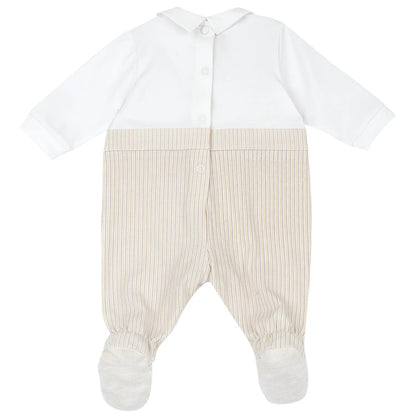 Boys Medium Natural Striped Back Opening Babysuit
