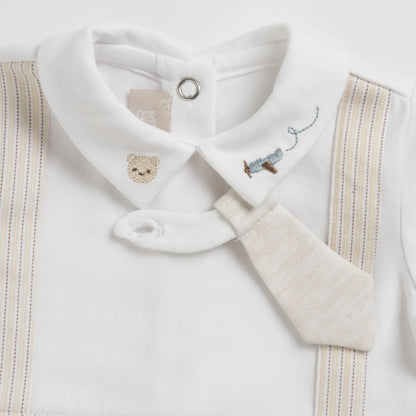 Boys Medium Natural Striped Back Opening Babysuit