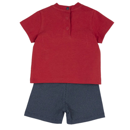 Boys Medium Red Graphic Printed T-Shirt with Shorts