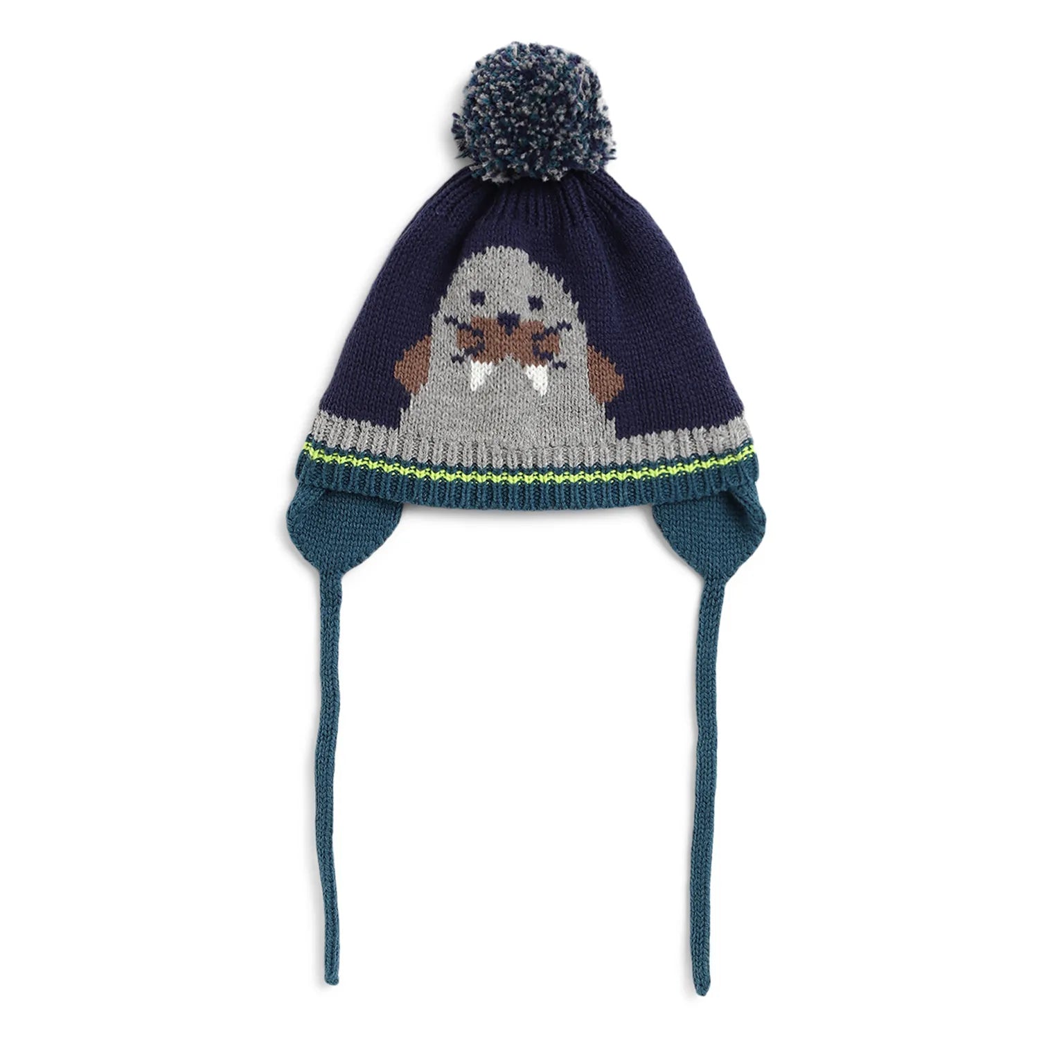 Boys Navy Blue &amp; Grey Woollen Hat with Scarf