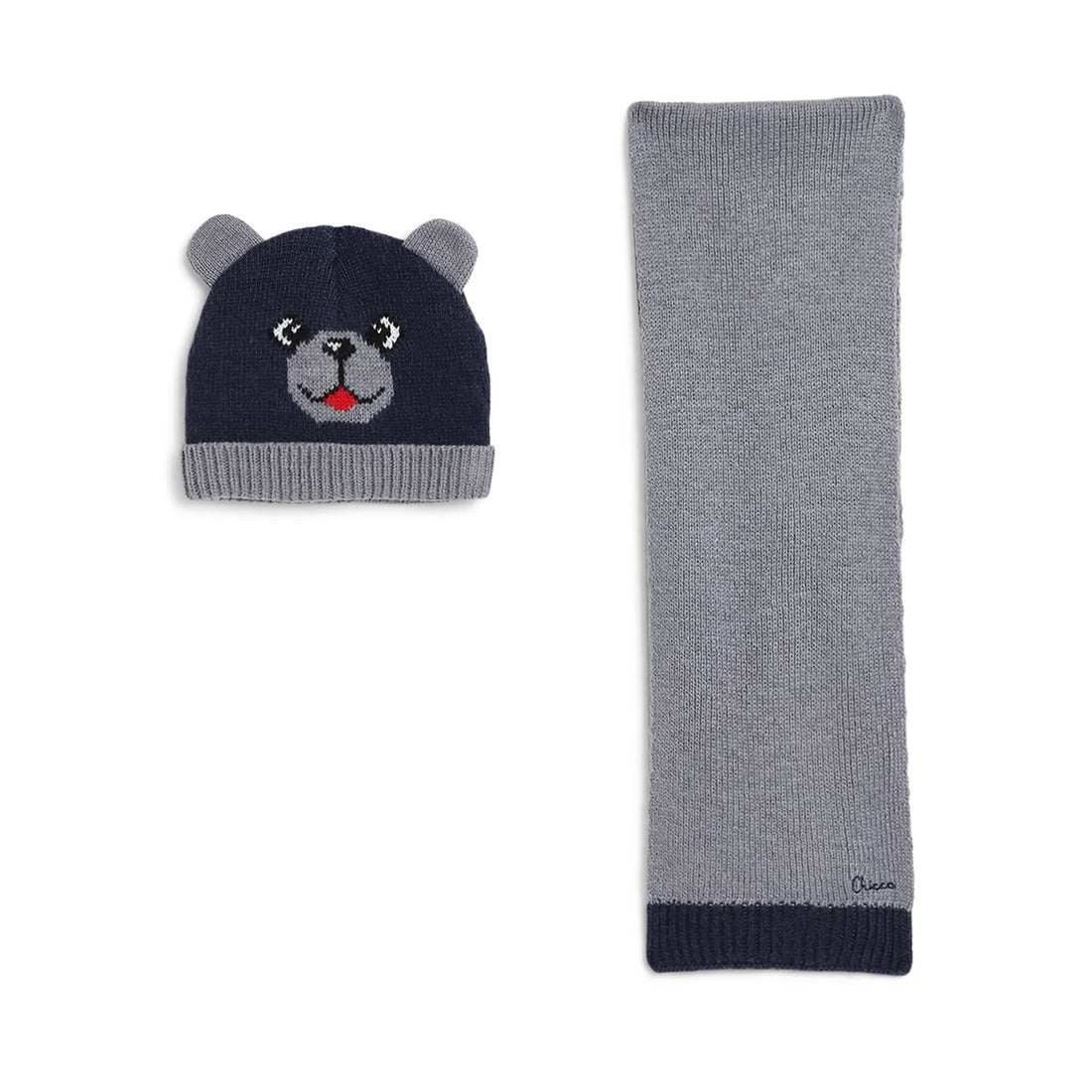 Boys Navy Blue &amp; Grey Woollen Hat with Scarf