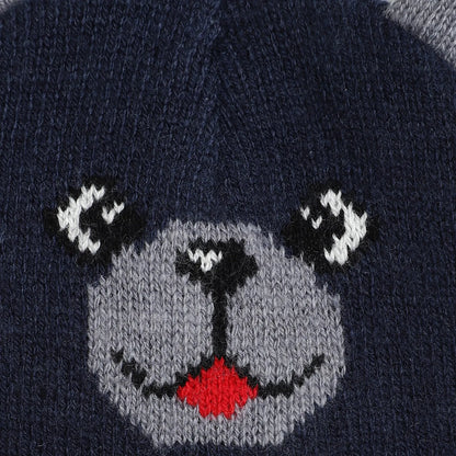 Boys Navy Blue &amp; Grey Woollen Hat with Scarf