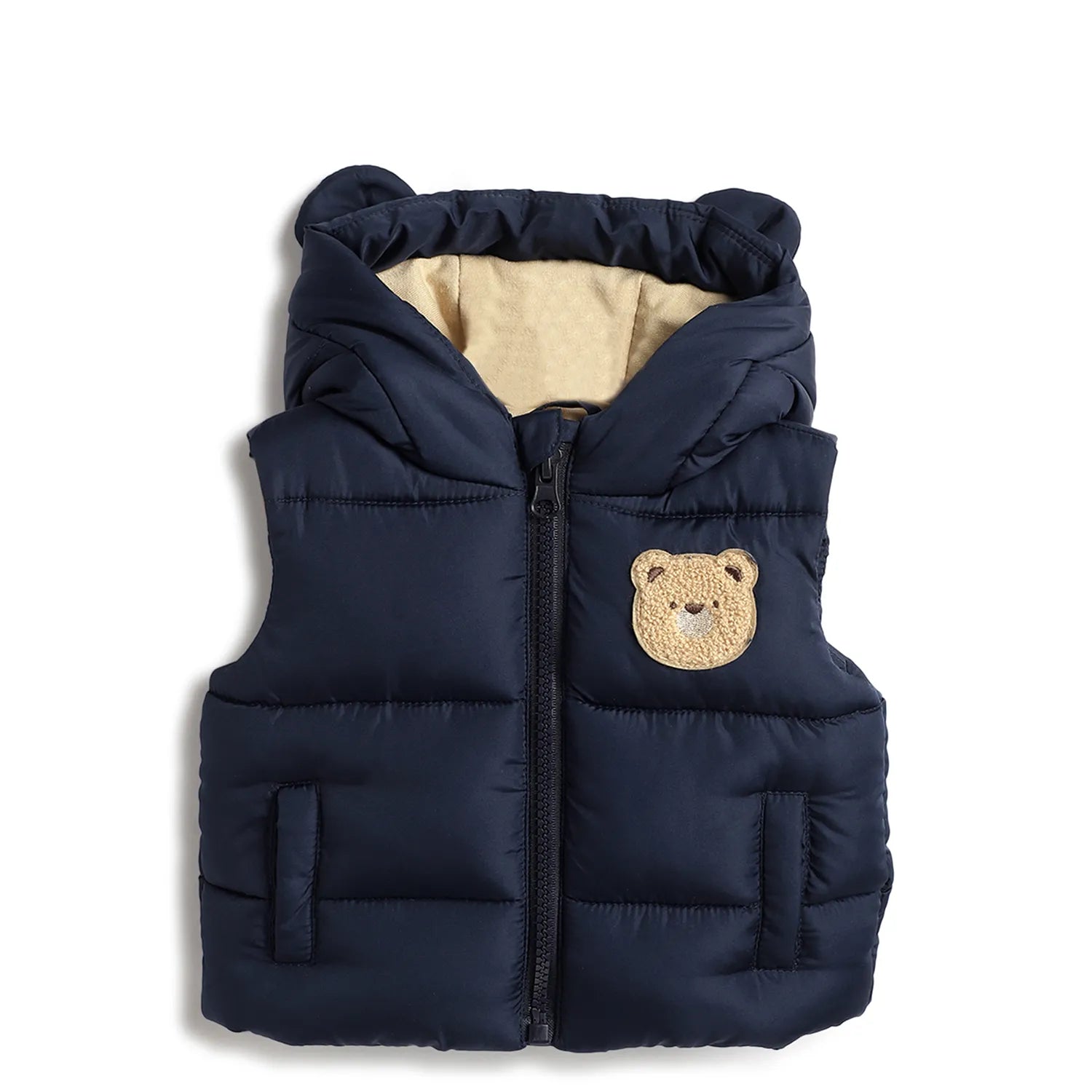 Boys Navy Blue Hooded Padded Jacket
