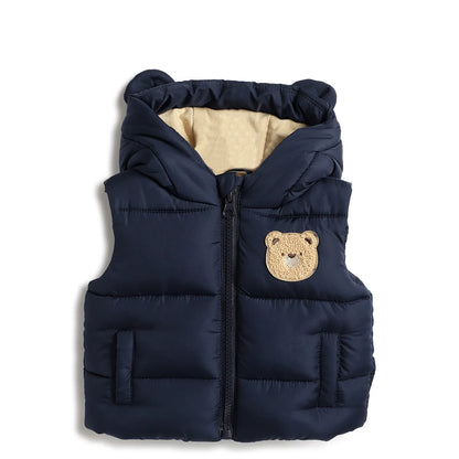 Boys Navy Blue Hooded Padded Jacket