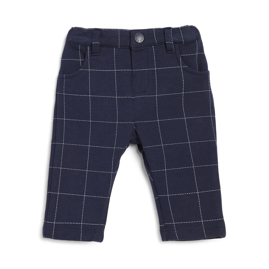 Boys Navy Blue Mid-Rise Checked Trousers