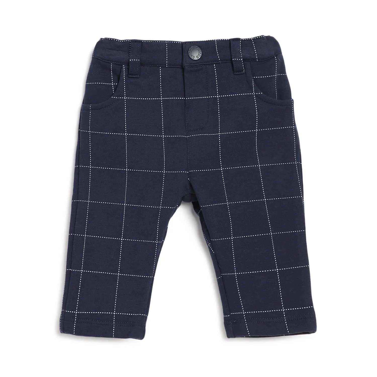 Boys Navy Blue Mid-Rise Checked Trousers
