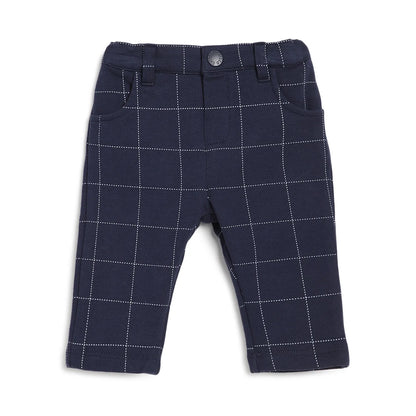 Boys Navy Blue Mid-Rise Checked Trousers