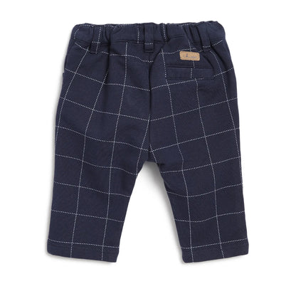 Boys Navy Blue Mid-Rise Checked Trousers