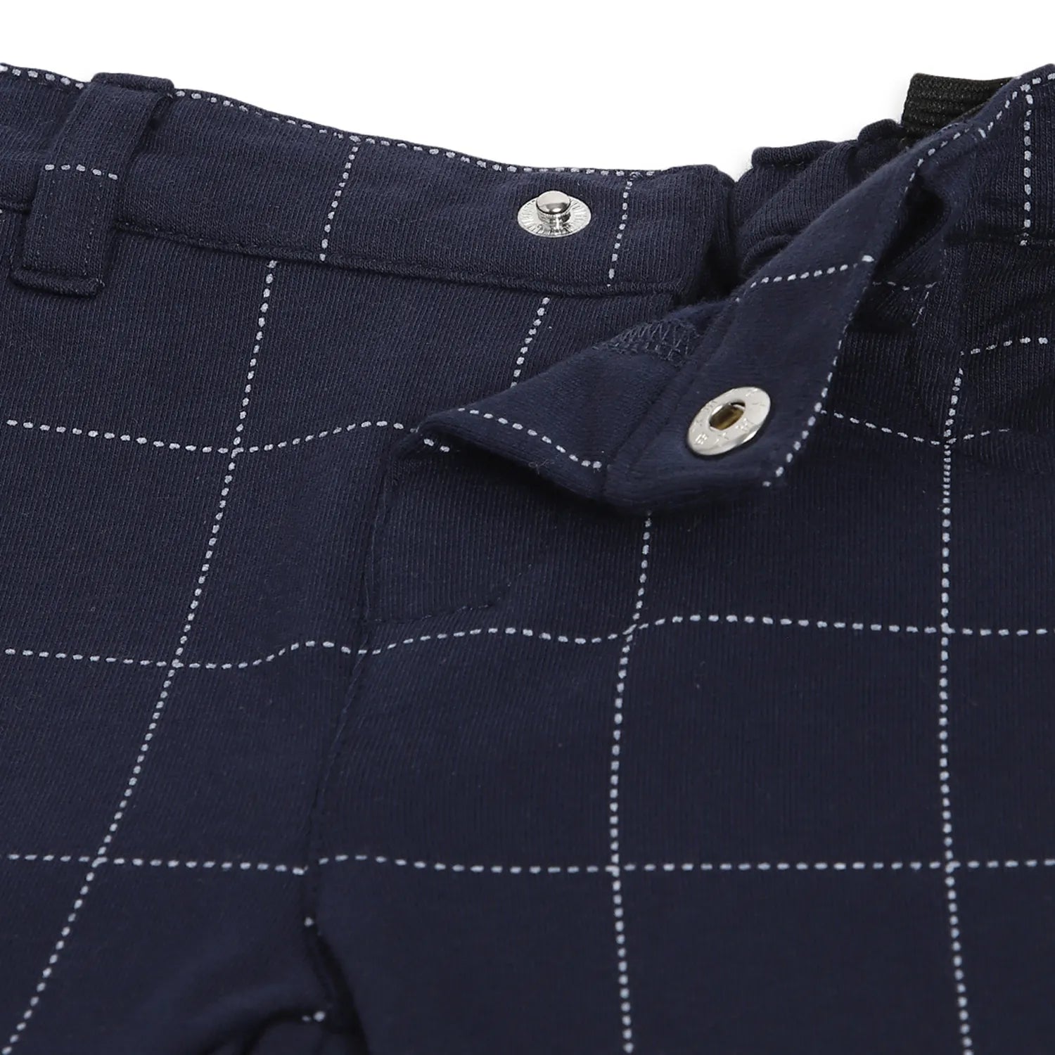 Boys Navy Blue Mid-Rise Checked Trousers