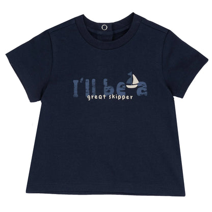 Boys Navy Blue Printed Round Neck T-shirt