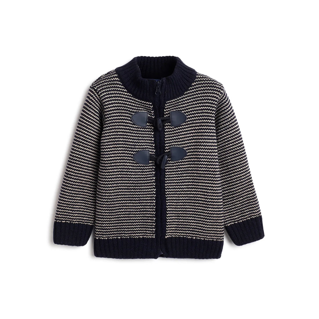 Boys Navy Blue Self Design Cardigan