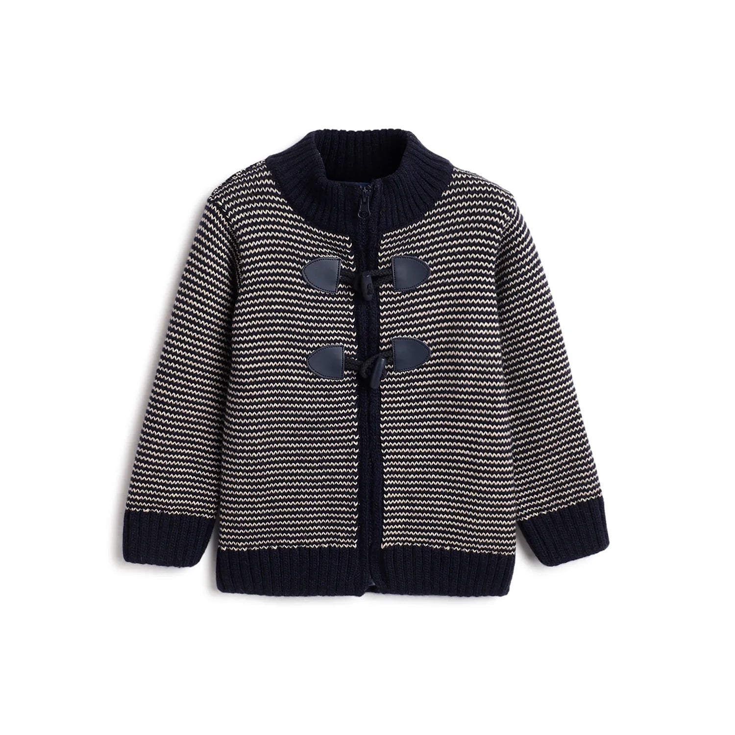 Boys Navy Blue Self Design Cardigan