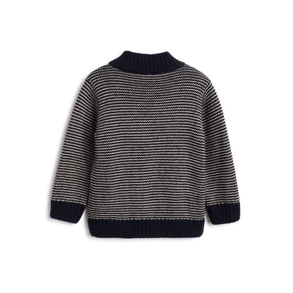 Boys Navy Blue Self Design Cardigan
