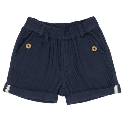 Boys Navy Blue Self Design Shorts