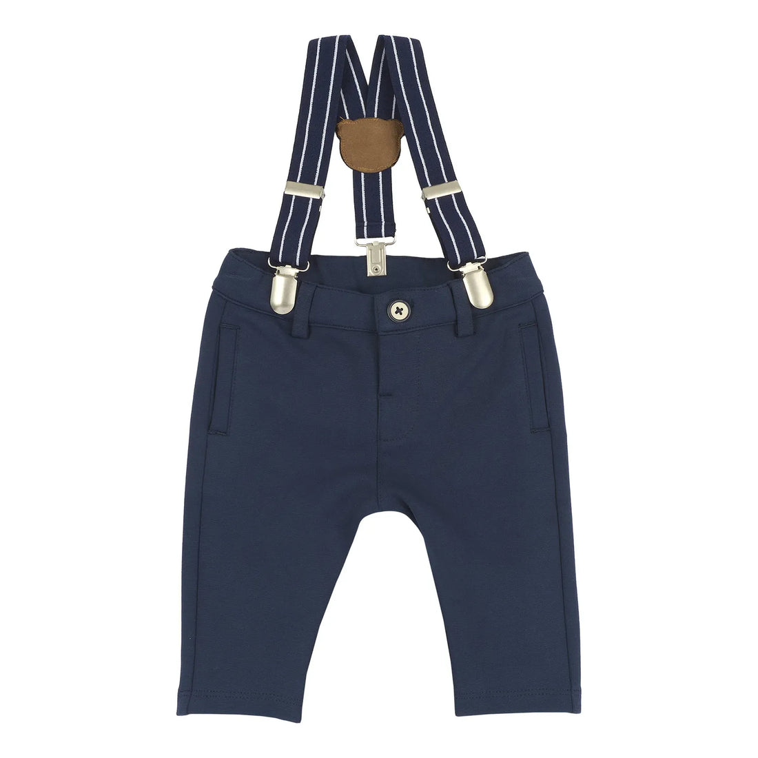 Boys Navy Blue Solid Trouser with Suspender