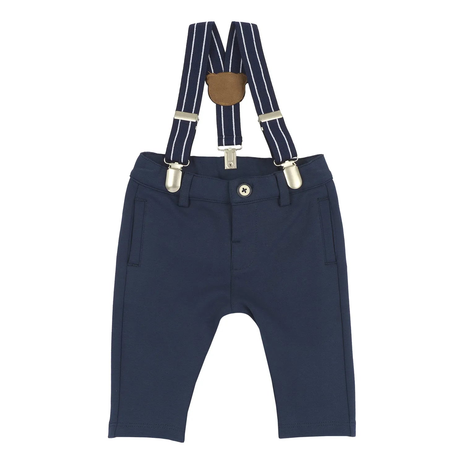 Boys Navy Blue Solid Trouser with Suspender