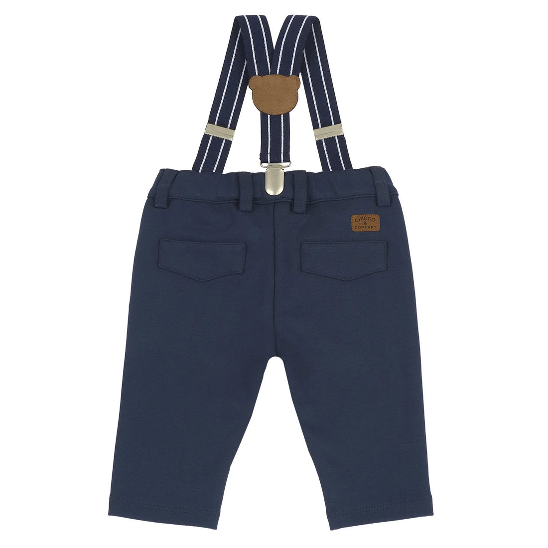 Boys Navy Blue Solid Trouser with Suspender