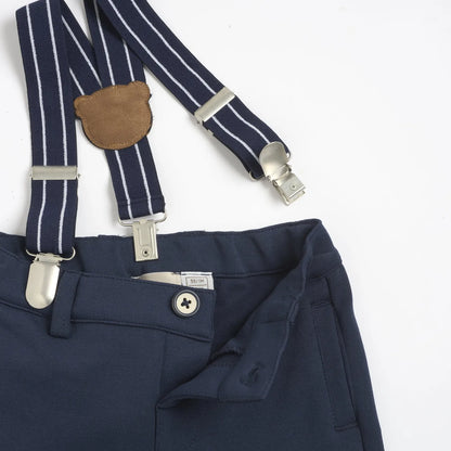 Boys Navy Blue Solid Trouser with Suspender