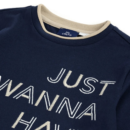 Boys Navy Blue Typography Printed T-shirt